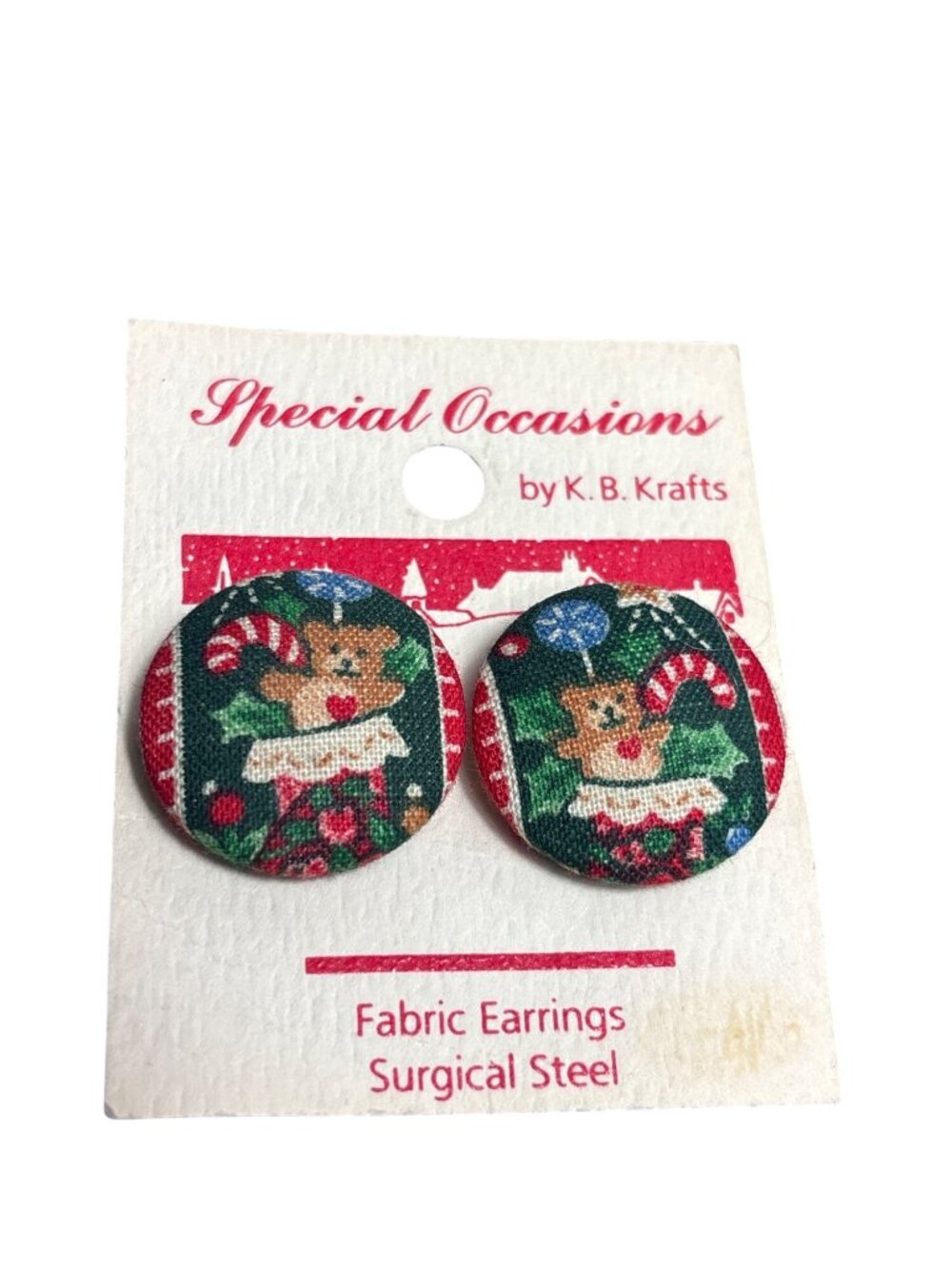 Vtg Special Occasions By K.B Krafts Fabric Clip On Earrings Surgical Steel New